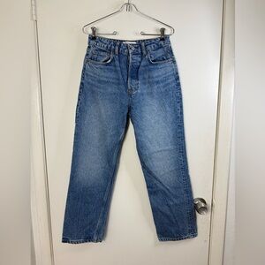 Reformation Cynthia high-rise straight cropped blue denim button fly jeans 27